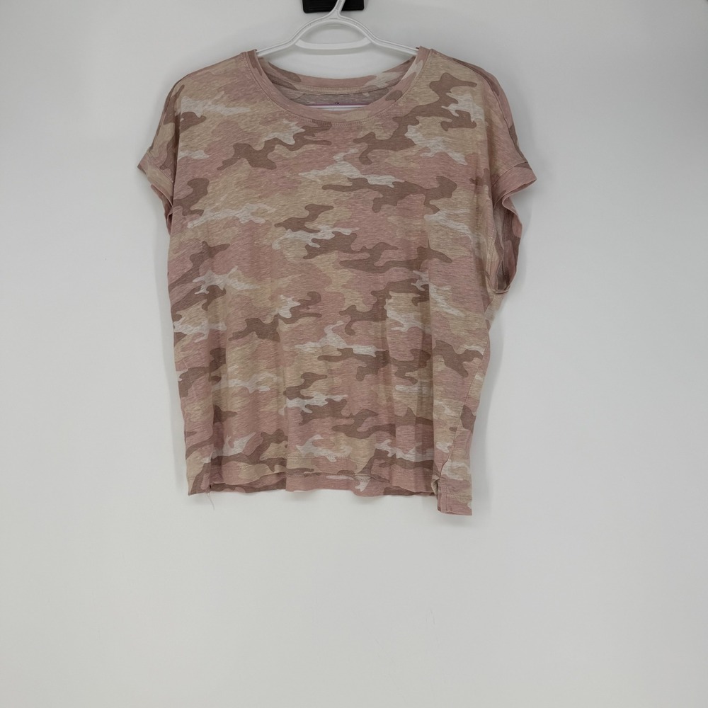 Lou & Grey T-Shirt Women Large Pink Camo 100%‎ Linen Relaxed Short Sleeve Casual